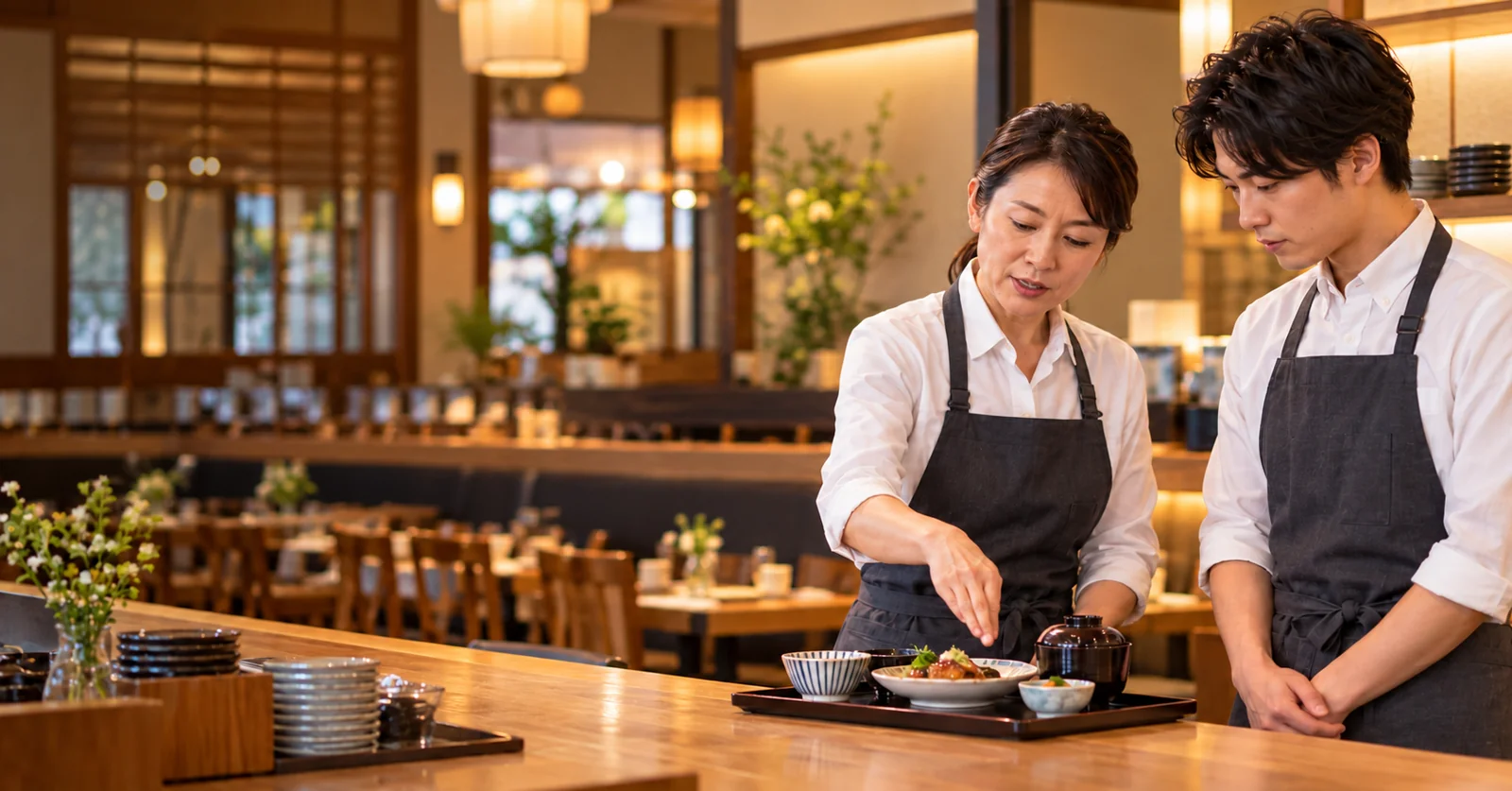 飲食店の新人教育を表したイメージ(AI生成)