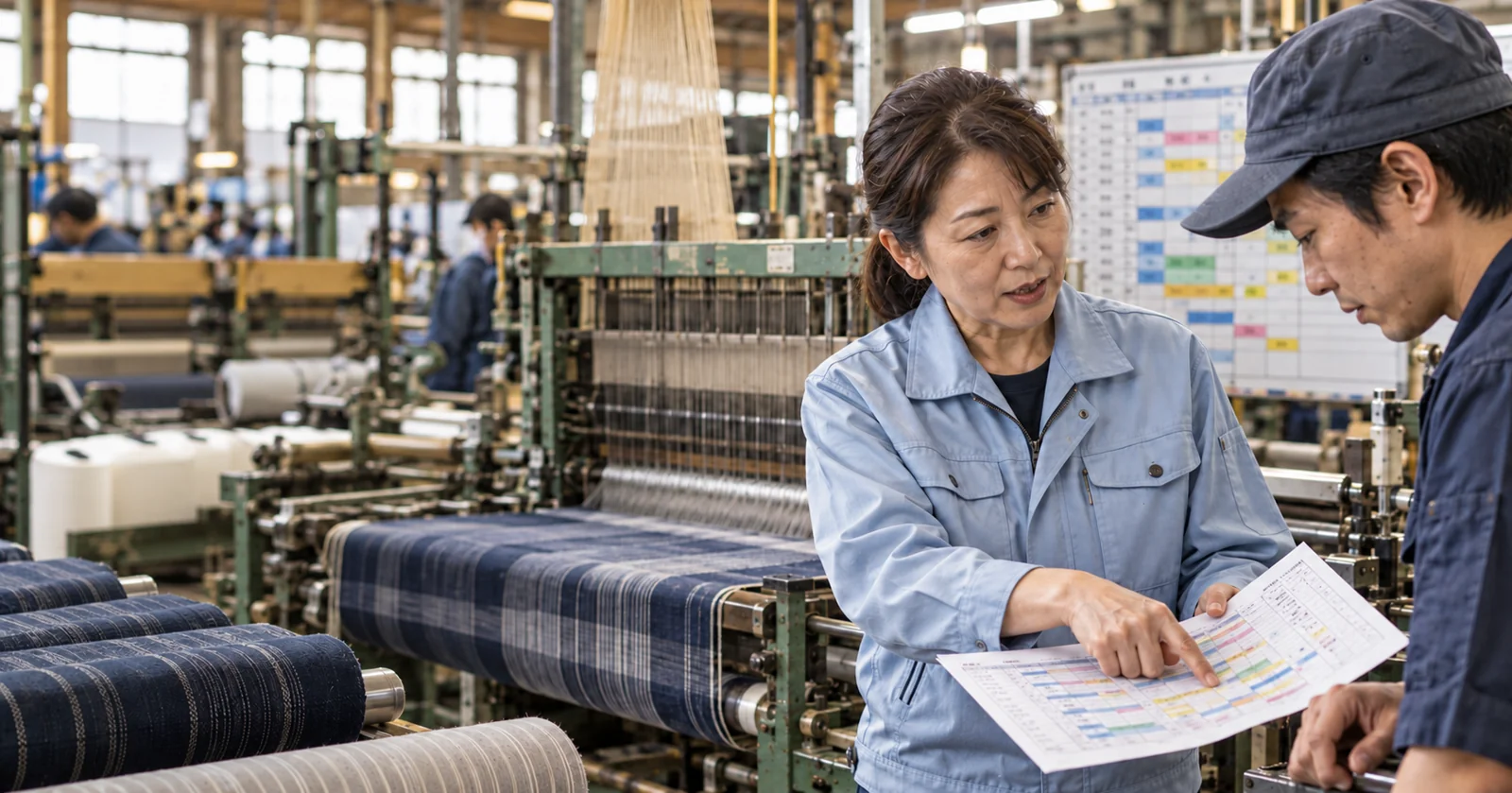 繊維:生産計画の組み直しは、どうすれば現場と共有しながら進められるのか?の記事イメージ(AI生成イメージ)